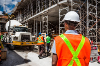 Contractor on site wearing hard hat